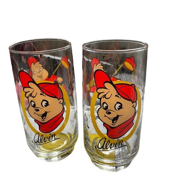 Set of 2 vintage 1985 Alvin and the chipmunks glasses - Picture 2 of 4
